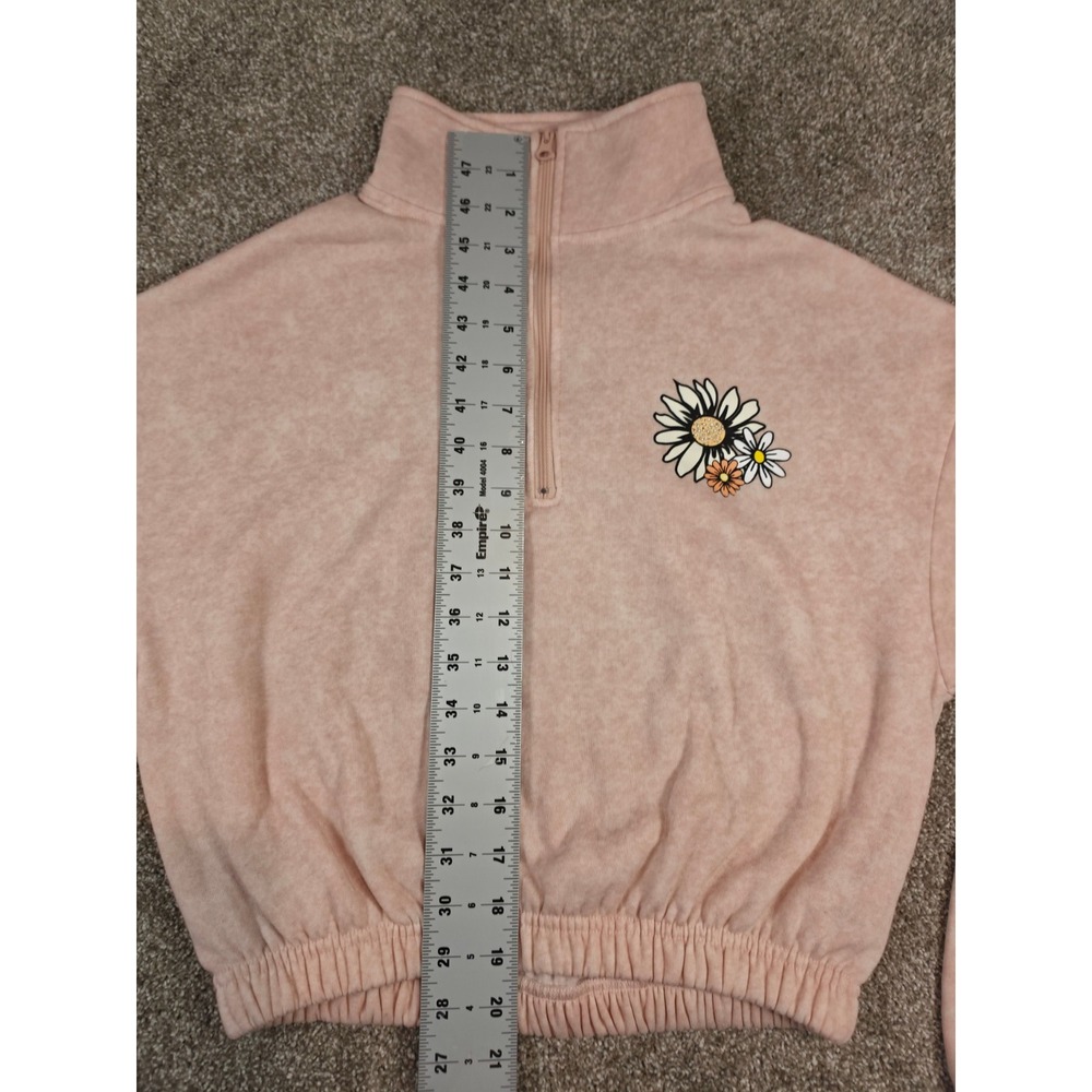 Celebrity Pink Womens Pink Daisy Embroidered Quarter Zip Cropped Fleece Pullover - Picture 4 of 14